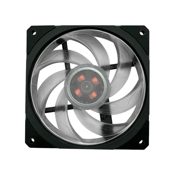 Enfriador de CPU Cooler Master ML240P Mirage Imagen detallada del enfriador de CPU Cooler Master ML240P Mirage con bomba transparente y efectos spectrum RGB.